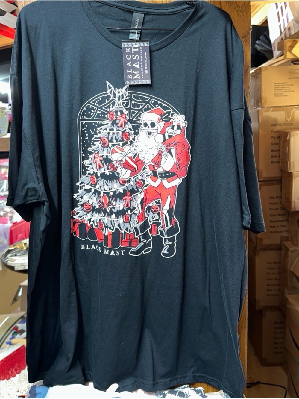 Gildan Black Short-Sleeve Tee with Red & White Santa Graphic
